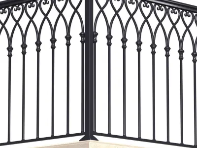 Eastern balcony with wrought iron railing 3D model