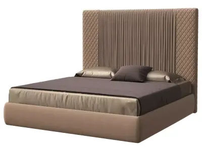 Luxury Ribbed Panel Bed with Quilted Wing Headboard Free 3D model