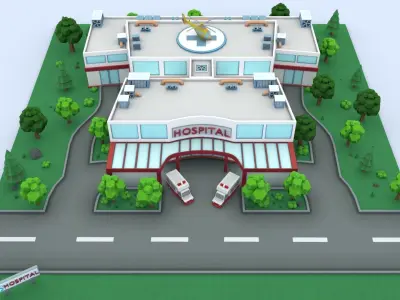 Cartoon Hospital Low-poly 3D model