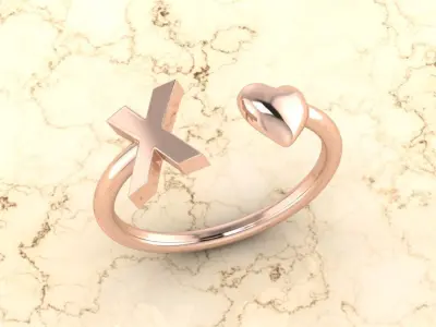 Alphabet Jewelry with Heart Ring X 3D print model
