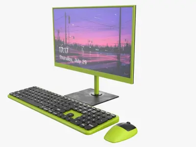 Wireles Computer Set Keyboard Mouse Monitor Green-Black Version 3D model
