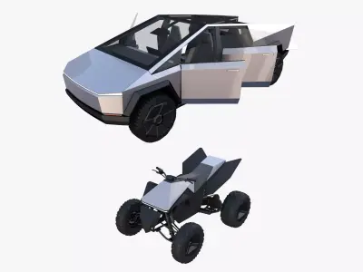 Tesla Cybertruck and Cyberquad Pack with interior 3D model