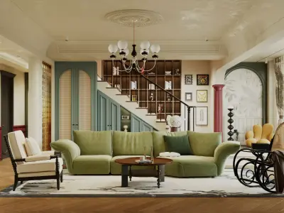 French Eclectic Vintage Living Room  3D model   3D model