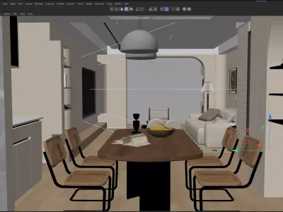 Modern Japandi Dining and Living Area 3D model