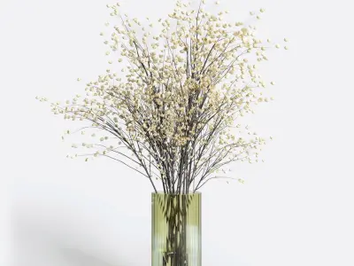 Yellow flowers with yellow galss vase bouquet 23 3D model