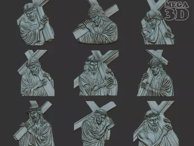 Jesus carrying the cross basrelief Pack 240608 3D Model Collection