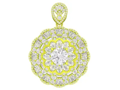 6967 Luxury Flower Baguette Diamond Women Pendant 3D print model