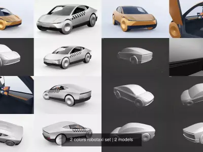 2 colors robotaxi set 3D Model Pack