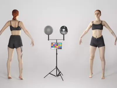 Slim woman with tattoo in A-pose 148 Low-poly 3D model