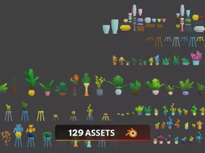 Cartoon Plant Pots Collection Low-poly 3D model