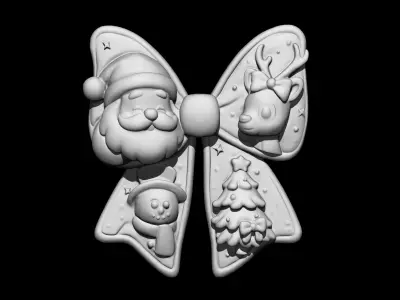 Charming Christmas Bow with Santa Reindeer and Snowman 3D print model
