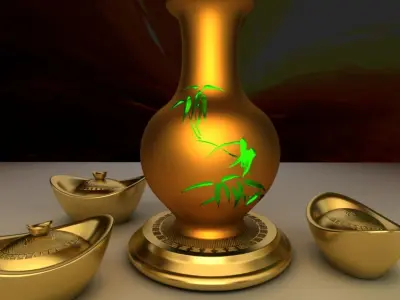 Chinese gold ingot Low-poly 3D model