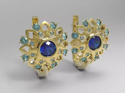 Pretty earrings - Titanic sapphire 3D print model 3D print model 3D print model