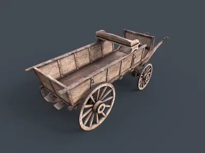 Wooden wagon car animated Low-poly 3D model
