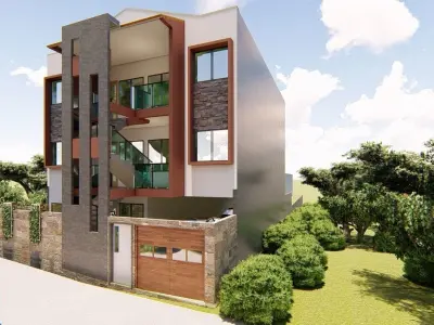 DUPLEX 2 modern house with car parked 3D model