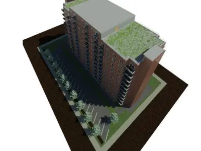 Residential Concrete Building for city Models 12 Storey High 3D model