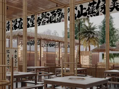 Modern outdoor dining barbecue restaurant hot pot restaurant 3D model