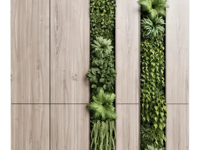 Vertical Wall Garden With wooden frame 3D model