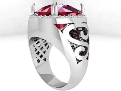 Cushion Cut Engraving Ring 4135 3D print model