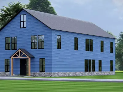 Modern American  Blue House  Exterior Architecture 3D Model 3D model