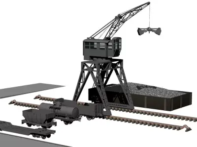 Jib Crane and 4Freight Car set 3D model
