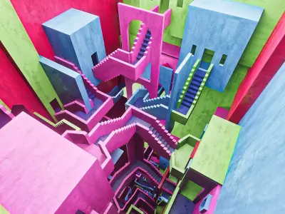 Squid Game colorful intricate staircase Low-poly 3D model