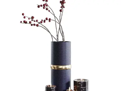Decorative set 7 navy vase with gold accents 3D model