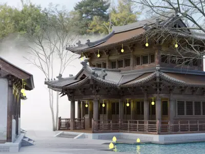 Several old Japanese houses for making movies and games Low-poly 3D model