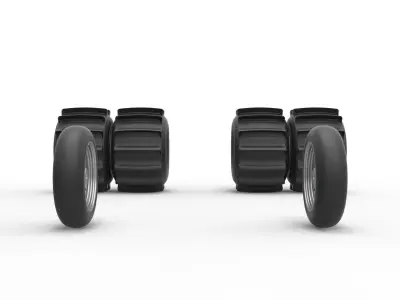 Wheel Set of Vintage Funny Car Sand drag racing Scale 1 to 25 3D print model