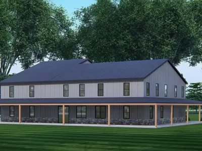 Modern Barndominium House 3D Model with Rustic Metal Siding 3D model