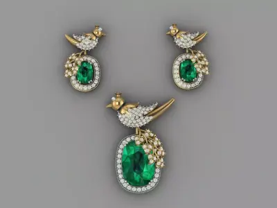 birds shape gold pendant set 185 3D print model