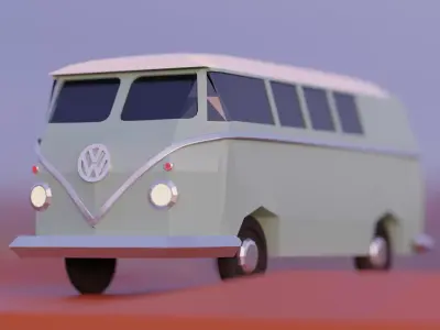 Low Poly VW Bus Van - Boho Style Low-poly 3D model