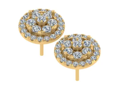 Luxury Iced-Out Round Cluster Diamond Stud Earrings 3D print model