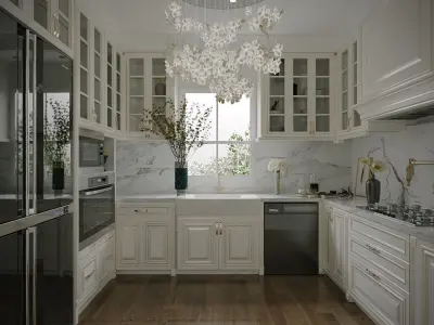 Elegant Modern Classic Kitchen with Marble Accents 3D model