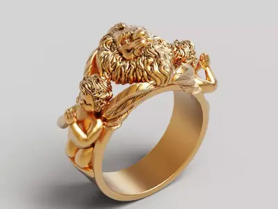 Lion and praying baby angel Silver Gold  Print 3D print model