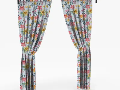 Curtain with ties  Low-poly 3D model