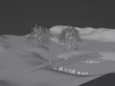 Environment with river and bridge Free low-poly 3D model