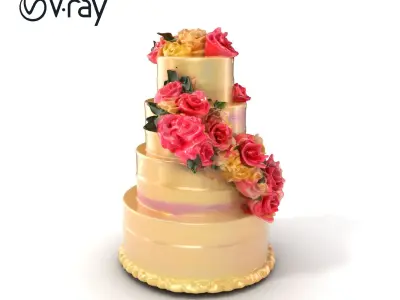 Fourtier Celebratory Cake with Sugar Flowers model pack Low-poly 3D model