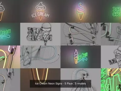 Ice Cream Neon Signs - 5 Pack 3D Model Collection