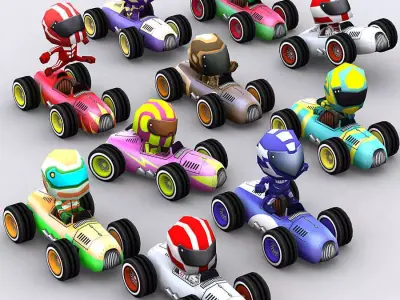 3DRT-Chibii racers - retro cars Low-poly 3D model