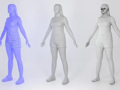 Pretty young woman in denim shorts in A-pose 160 Low-poly 3D model