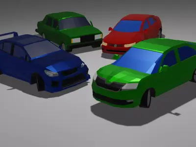 low-poly sedan car set Low-poly 3D model