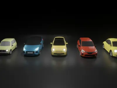 Low-poly small cars collection - 5 in 1 Low-poly 3D model