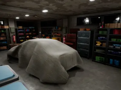 Garage with tools and bicycles Low-poly 3D model