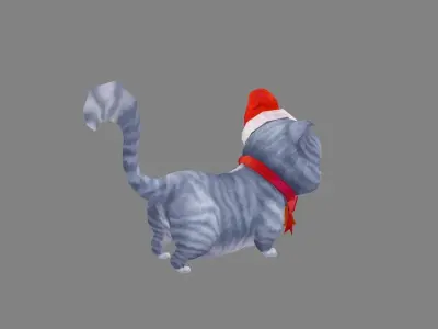 cartoon christmas fat cat - grey Low-poly 3D model