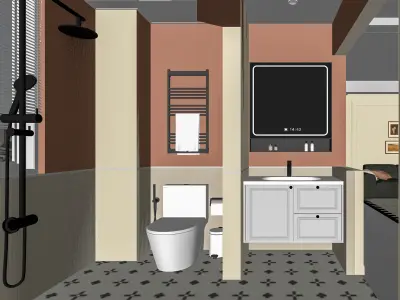 French retro bathroom dry area bathroom dry  3D model