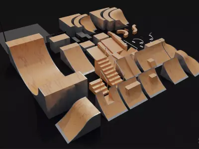 Skate Park Builder and BMX - Pack Low-poly 3D model