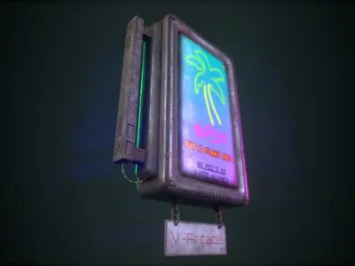 Neon bar sign Low-poly 3D model