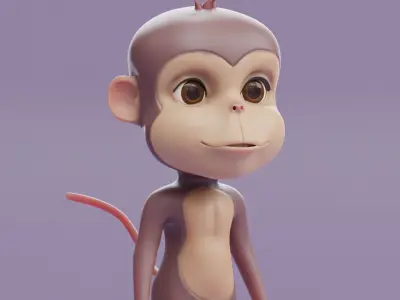 Cartoon Monkey Rigged and Animated Low-poly 3D model