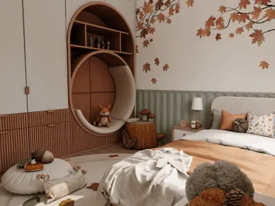 Autumn Kids Room Blender Scene 3D model